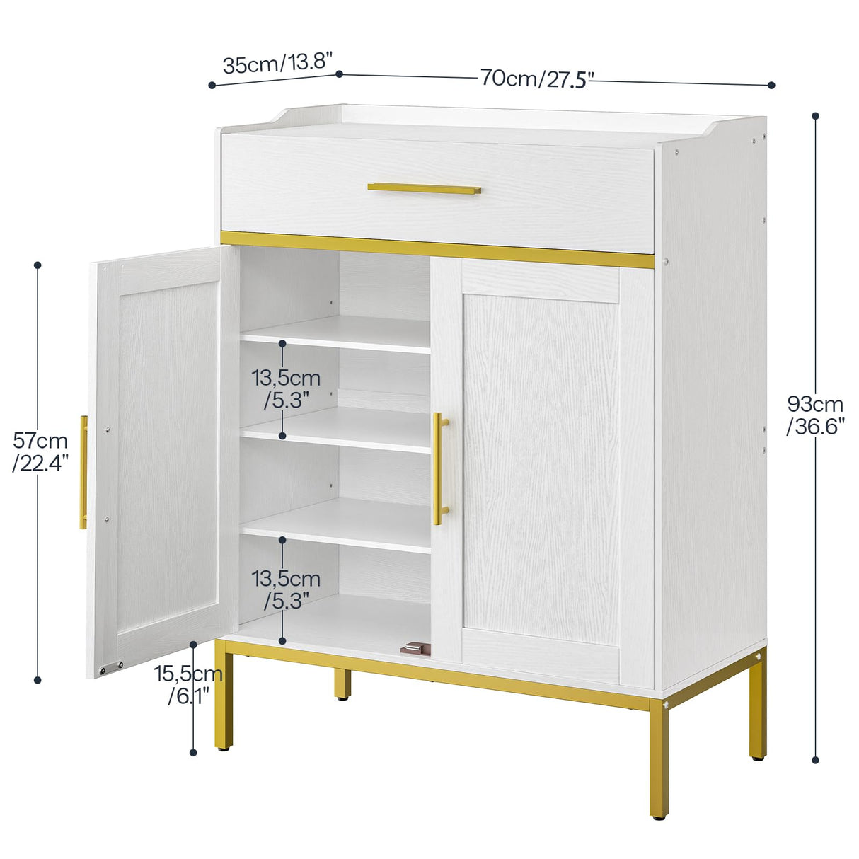 HOOBRO Shoe Cabinet with Doors, 5-Tier Shoe Storage Cabinet with Drawers, 36.6'' Tall Shoes Rack Organizer Cabinet, Wooden Shoe Cabinet Storage for Entryway, Adjustable Shelves, White DW14SC01 HOOBRO