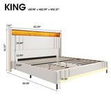 Fameill King Size LED Bed Frame with 51.6" Tall Headboard, Upholstered Platform Bed with Charging Station & Storage, No Box Spring Needed, Easy Assembly, Sturdy and Noise-Free, Beige Fameill