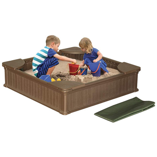 Modern Home 4ft x 4ft Weather Resistant Outdoor Sandbox Kit w/Cover