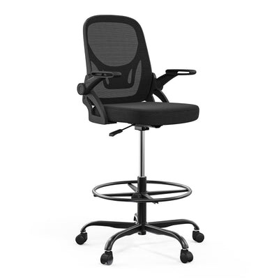 Alolo Drafting Chair with Flip-up Armrests,Tall Office Chair Adjustable Height and Ergonomic Standing Desk Chairs with Lumbar Support and Adjustable Footrest Ring（Black）