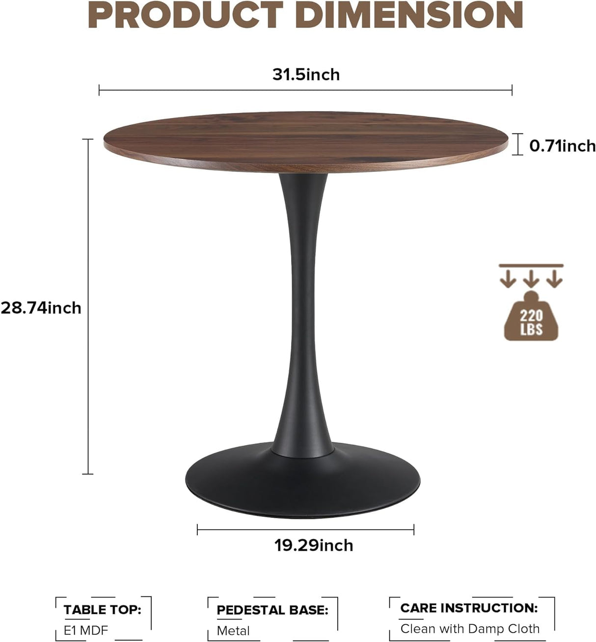 yotomaki 31.5" Round Dining Table for 2-4 People with Walnut Tabletop,Mid-Century Walnut Tulip Kitchen Table, Pedestal Base Table for Small Space Home Office Living Room yotomaki