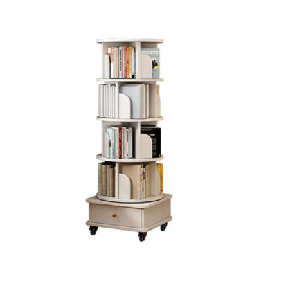 TruRim 360° Rotating Bookshelf – Space-Saving Wooden Storage Tower in White - WoodArtSupply