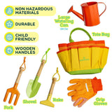 Kinderific Gardening Set, Tool Kit, for Kids, STEM, Includes Tote Bag, Spade, Watering Can, Rake, Fork, Trowel and Gloves (Sunshine) Kinderific