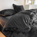 chovy Kids Girls Faux Fur Black Comforter Sets Twin/Full - 3PC Bed Set Skin Friendly Soft Warm Comfortable Classical Rabbit Plush Velvet Flannel Fluffy Fuzzy Bedding（Comforter x 1 Pillowcases x 2） chovy