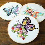 FREFTA 3 Pack Butterfly Embroidery kit for Beginners to Advanced, Floral Hand Embroidery & Cross Stitch mini Tool Kit with Stamped Patterns, Hoop, Threads & Needles, DIY Starter Kit with Instructions