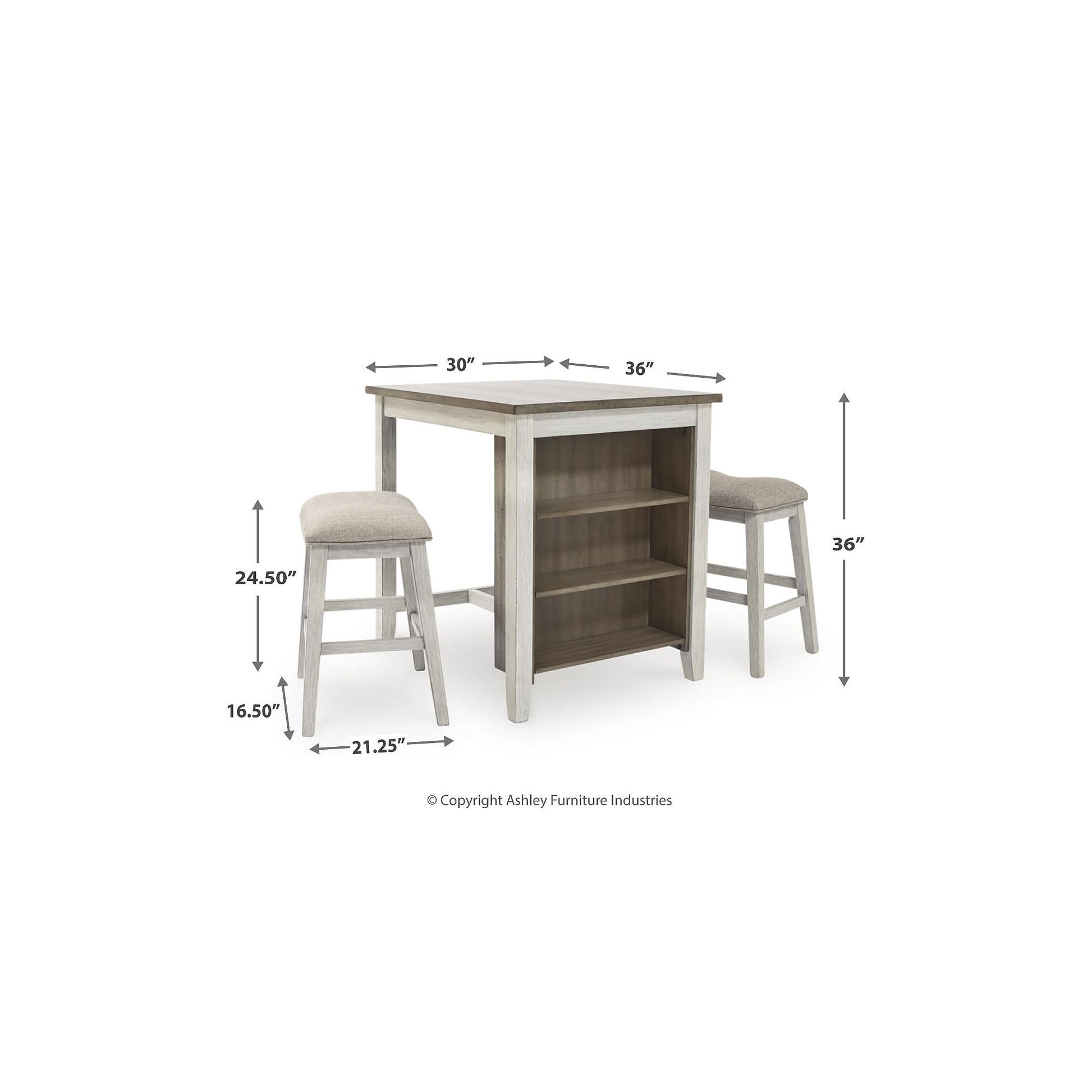 Signature Design by Ashley Skempton 3 Piece Counter Height Dining Set, Includes Table and 2 Barstools, Whitewash - WoodArtSupply