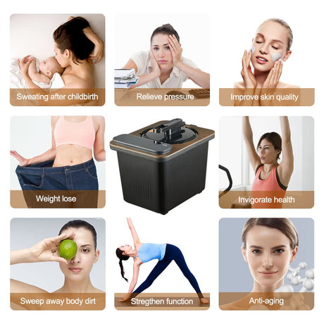 amocane Sauna Steam Portable Pot 4L, Stainless Steel Steam Generator for Saunas Home Spa Fumigation Steam Machine for Body Detox with Remote Control Anti-riot Device (110V, Wood Grain) amocane