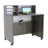 nbf signature series Modern Reception Desk - at Work Mobile Standing Height Checkout Counter Station - 48" W x 30" D Gray Laminate for Front Desk Use and Reception Counter nbf signature series