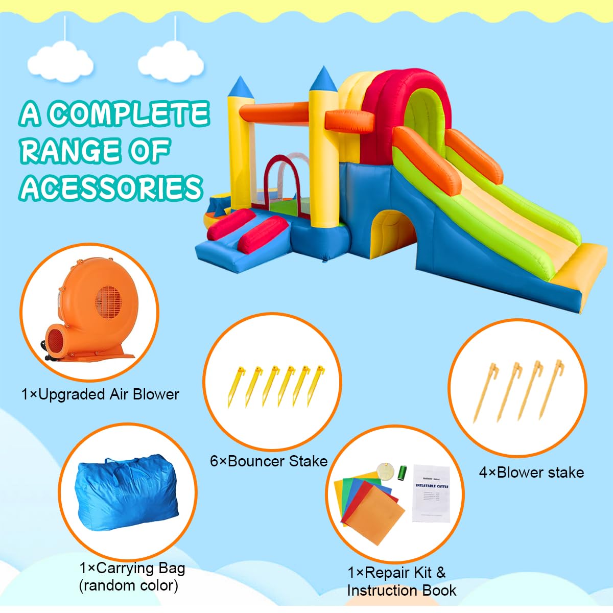 Hongcoral Inflatable Bounce House, 8 in 1 Large Bounce Castle with Blower for Kids and Toddlers, Outdoor Indoor Backyard Inflatable Bouncers with Two Slides Hongcoral