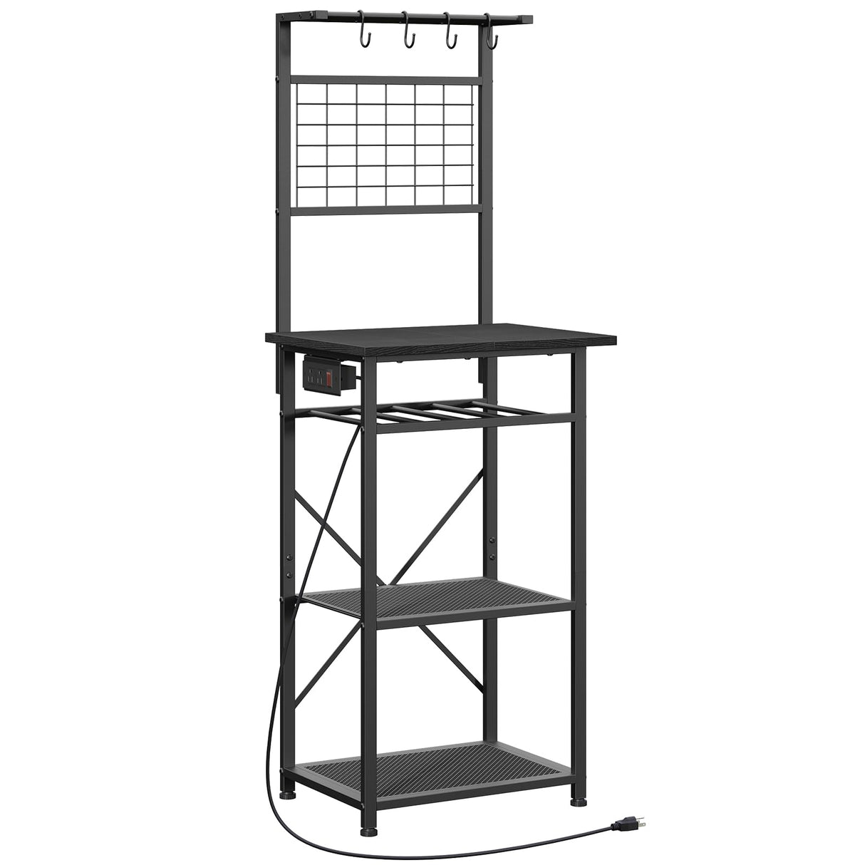 MAHANCRIS Bakers Rack with Power Outlet, Coffee Bar Station with Wine Rack, Bakers Racks for Small Spaces, Microwave Stand for Kitchen, Black BRBK23E01 MAHANCRIS