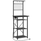 MAHANCRIS Bakers Rack with Power Outlet, Coffee Bar Station with Wine Rack, Bakers Racks for Small Spaces, Microwave Stand for Kitchen, Black BRBK23E01 MAHANCRIS