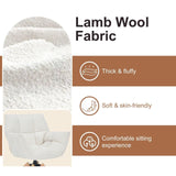 SOERGO Mid Century Accent Chair, Lambs Wool Vanity Chair Modern Cozy Desk Chair no Wheels with Amrest, Wood Legs for Living Room, Reading Room, Bedroom, White SOERGO