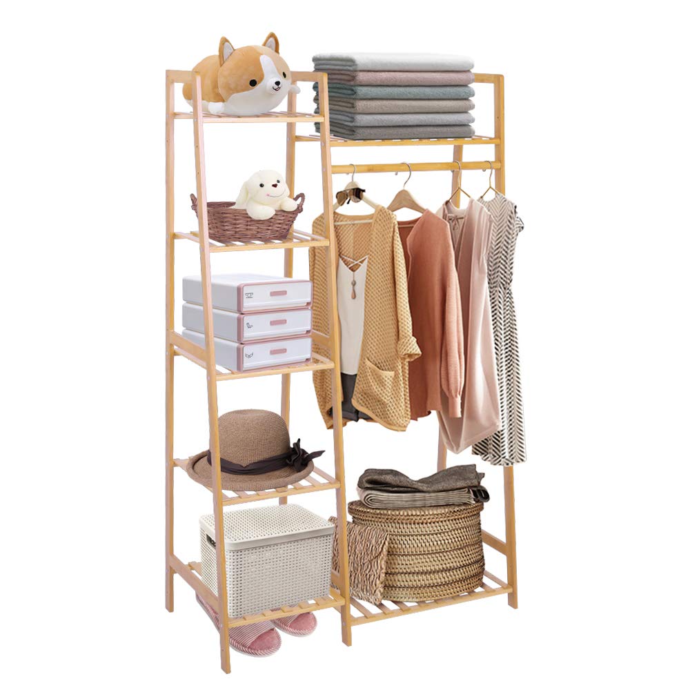 Ufine Bamboo Garment Rack 7-Tier Storage Shelves Clothes Hanging Rack, Heavy Duty Clothing Rack Minimalism Wardrobe Closet Organizer for Indoor Ufine