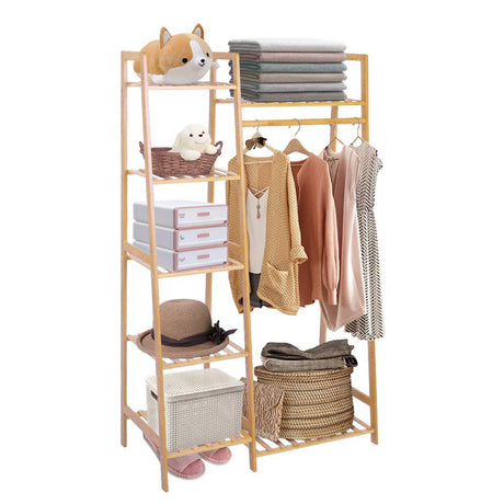 Ufine Bamboo Garment Rack 7-Tier Storage Shelves Clothes Hanging Rack, Heavy Duty Clothing Rack Minimalism Wardrobe Closet Organizer for Indoor Ufine