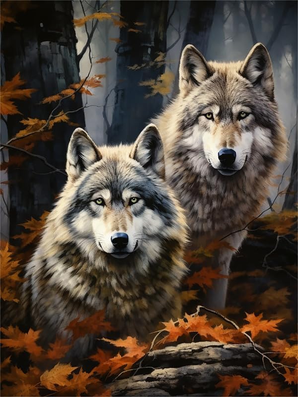 Zariocy 5D Diamond Art Kits for Adults Two Wolf, DIY Diamond Painting Art Animals Round Full Drill Crystal Diamond Embroidery Paintings Arts Craft for Home Office Wall Decor 12x16 inch Zariocy