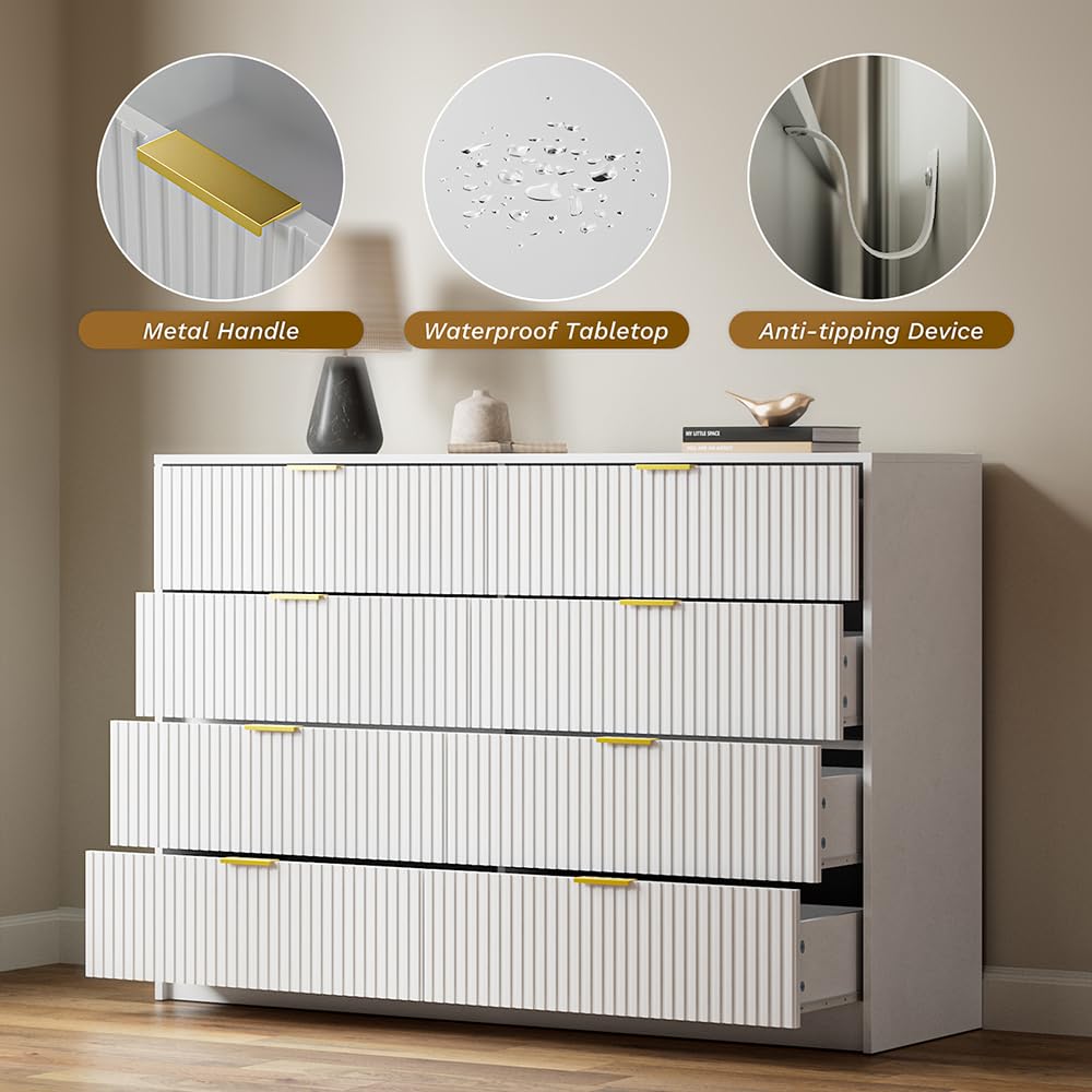 MAISONARIA White Dresser for Bedroom, 8 Drawer Double Dresser, Modern Chest of Drawers for Bedroom, Living Room, Entryway and Closet, 55" L x 15.7" D x 37.4" H MAISONARIA