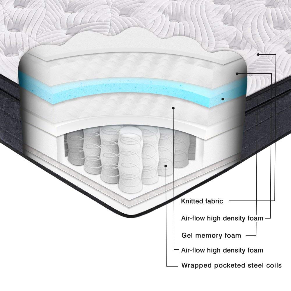 Sweetnight Queen Mattress in a Box - 12 Inch Plush Pillow Top Hybrid Mattress, Gel Memory Foam for Motion Isolating Individually Wrapped Coils, Queen Size, Twilight