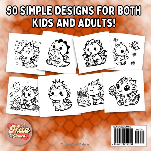 Dragon: Easy and Bold Coloring Book for Kids and Adults: Simple Stress Relief Designs of Cute Dragons. WoodArtSupply