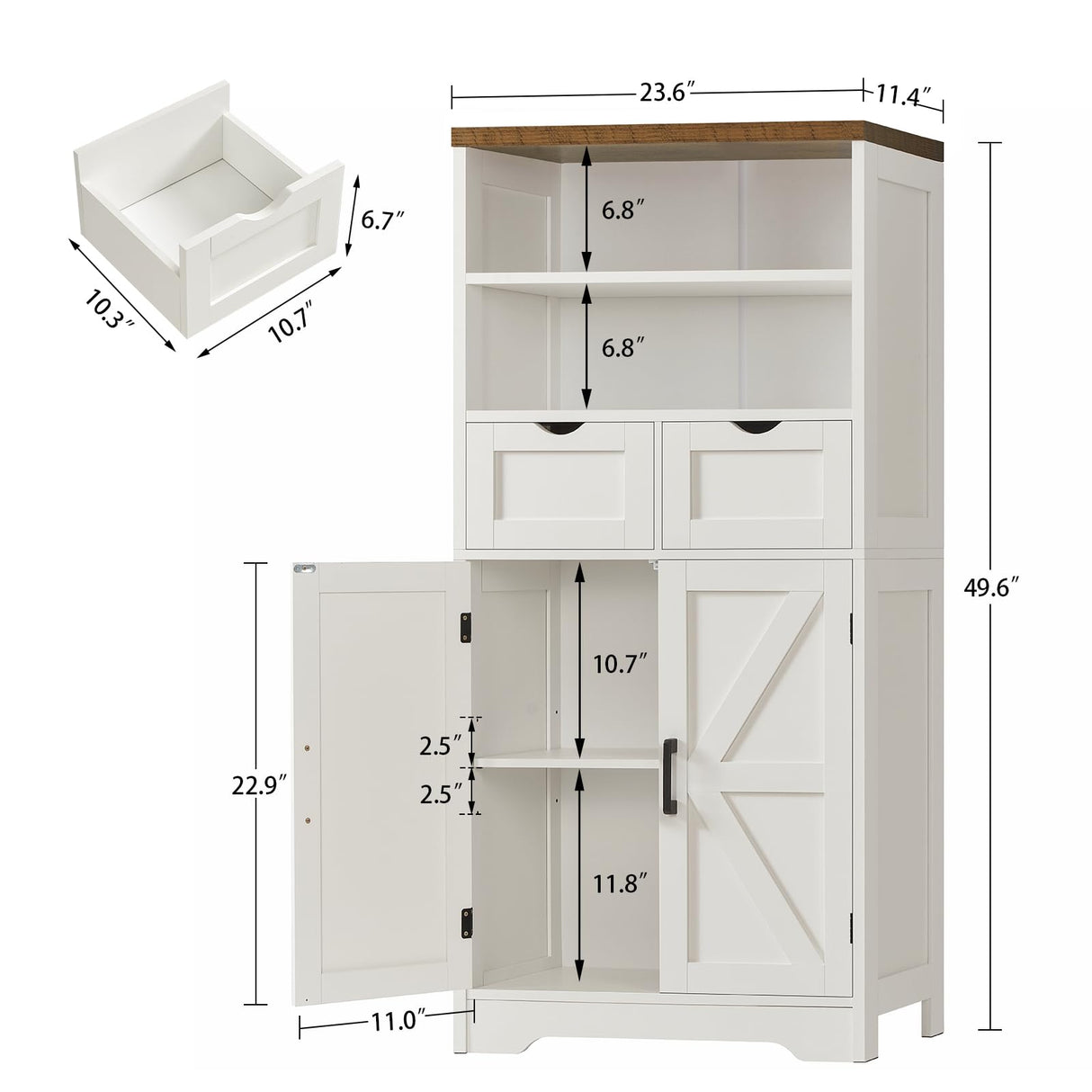 TEENFON Storage Cabinet with Doors & 2 Drawers, Kitchen Cabinet with Adjustable Shelf, Pantry Cabinets, Bathroom Cabinets, for Living Room, Entryway, Home Office, White TEENFON