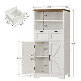 TEENFON Storage Cabinet with Doors & 2 Drawers, Kitchen Cabinet with Adjustable Shelf, Pantry Cabinets, Bathroom Cabinets, for Living Room, Entryway, Home Office, White TEENFON