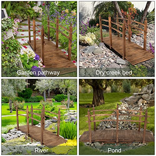 VINGLI 7.5 ft Garden Bridge, Arch Walkway Wooden Bridge with Safety Rails Stained Finished, Decorative Landscaping Footbridge for Koi Pond, Dry Creek Bed, Garden Pathway or Rustic Wedding Decor VINGLI