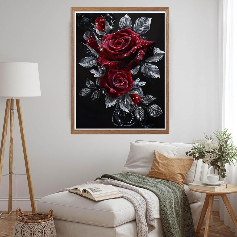 MOMDEDP Rose Diamond Painting Kits for Adults,Rose Flower Diamond Art Kits for Beginners,Roses Gem Art Kits for Adults for Home Wall Decor 16x12inch Floral MOMDEDP