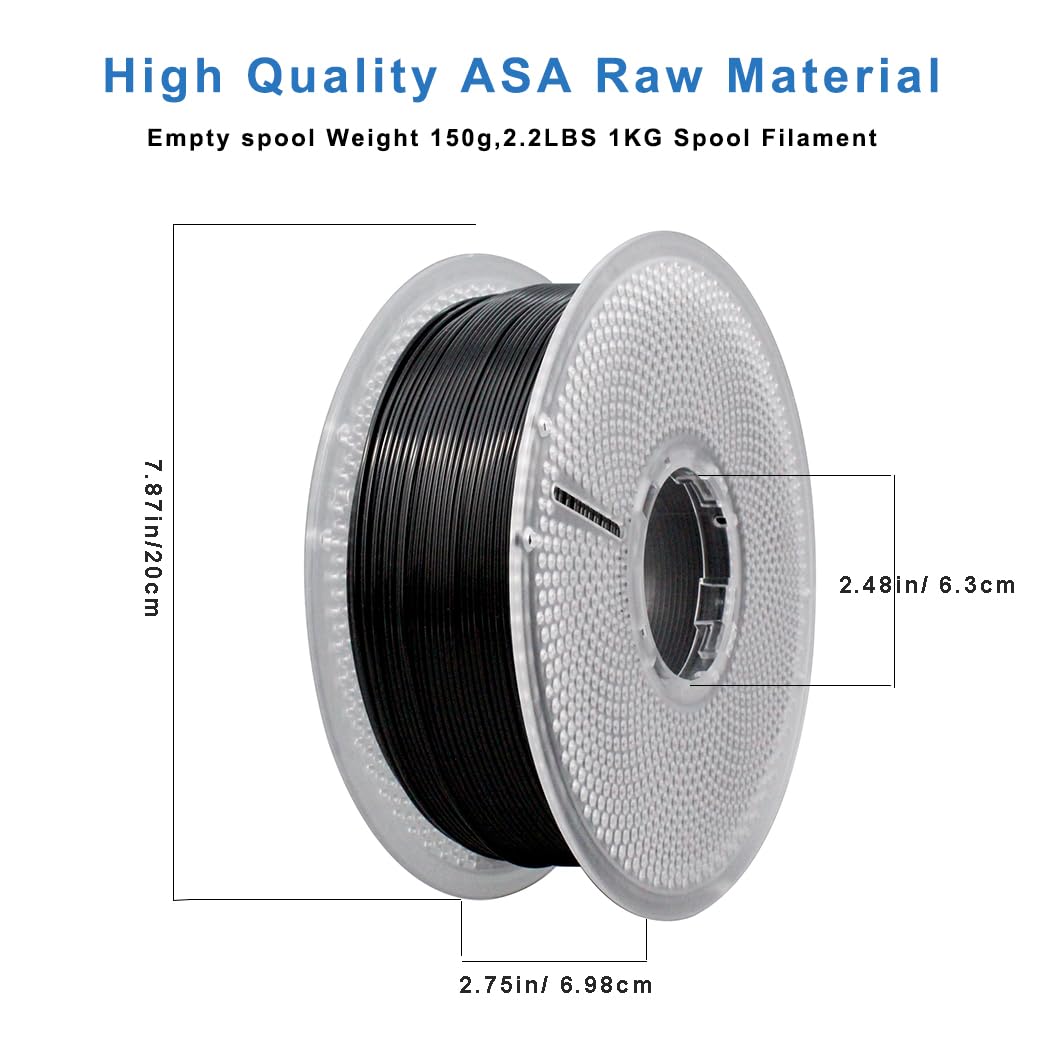 Likesilk 3D Printer Filament, Heat & Weather Resistant ASA 3D Rinting Filament Perfect for Printing Outdoor Functional Parts ASA Black 1KG Likesilk