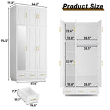 Hlivelood Large Armoire Wardrobe Closet Cabinet with Drawers and LED Lights, Multi-Tier Shelves, Hanging Rod, Large Capacity Storage 3 Door Wardrobe Armoire with Top Cabinet for Bedroom, White Hlivelood