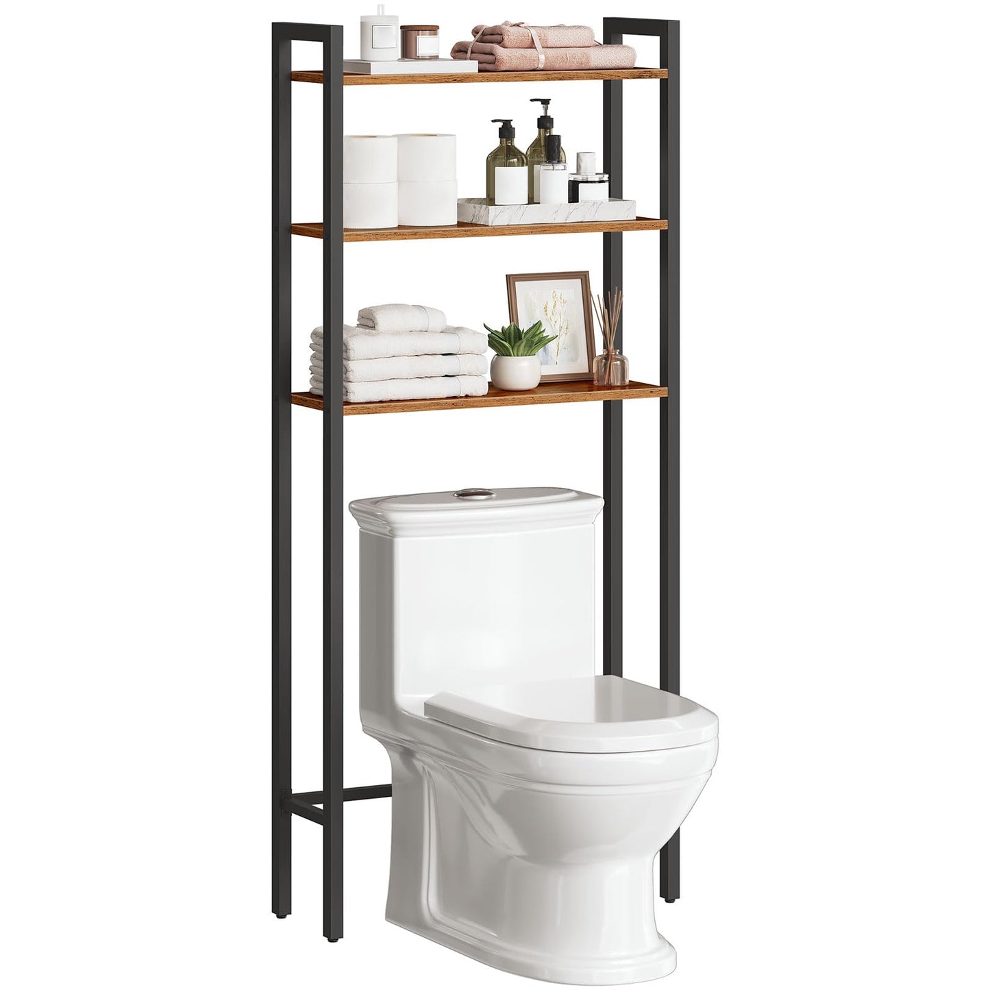 HOOBRO Over The Toilet Storage, 3-Tier Over Toilet Bathroom Organizer, Bathroom Shelves Over Toilet, Space Saver Over The Toilet Shelf, Easy to Assemble, Rustic Brown BF41TS01