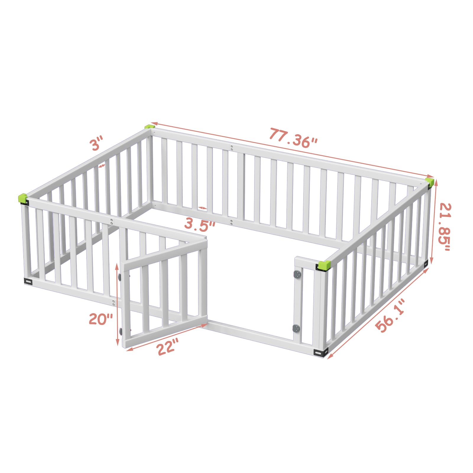 ROOMTEC Full Size Montessori Floor Bed - Solid Wooden Toddler Bed Frame with Convertible Door & Safety Fence in White - WoodArtSupply