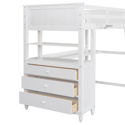 Twin Size Loft Bed with Desk and Storage by Harper & Bright Designs - Solid Wood Frame in White - WoodArtSupply