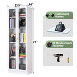 IRONMIX Modern Display Cabinet with Doors, Curio Cabinet with 4 Adjustable Shelves, 5-Tier Display Case, 71" Tall China Cabinet for Living Room, Tall Bookcase for Home Office (23.5 W, White) IRONMIX