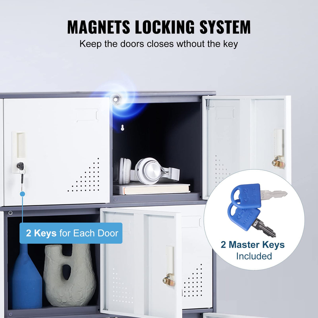 VEVOR Metal Locker for Employees, 9 Doors Storage Cabinet with Card Slot, Gray Steel Employee Lockers with Keys, 66lbs Loading Capacity Office Storage Lockers for Office, Home, School, Gym VEVOR