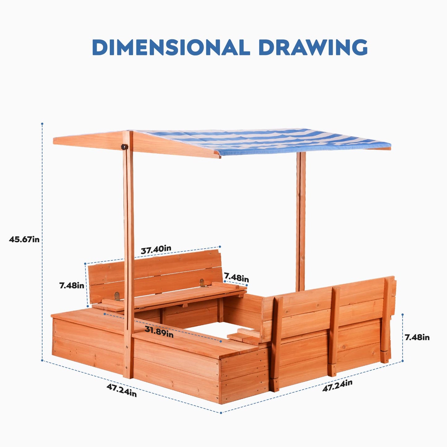 Kids Wooden Sandbox with Cover for Backyard Garden,Sand Box with Adjustable Canopy,Kids Outdoor Play Equipment Sand Protection Bottom Liner 47X47in.