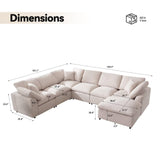 Siiejia Modular Sectional Sofa Modern Oversized Chenille Cloud Couch with Movable Ottoman 7 Seater L-Shaped Sofas Comfy Couches for Living Room Spacious Space Office Lounge, Beige Siiejia