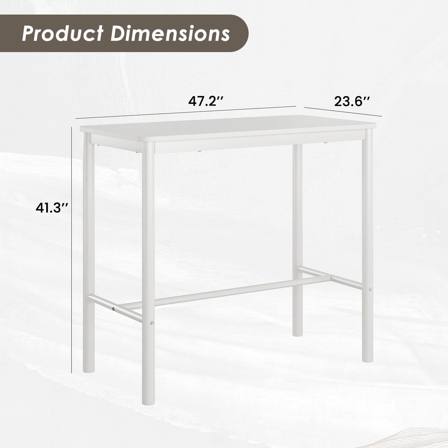 Farini 47 Inch Modern Bar Height Table with Metal Legs and White Wooden Top - WoodArtSupply