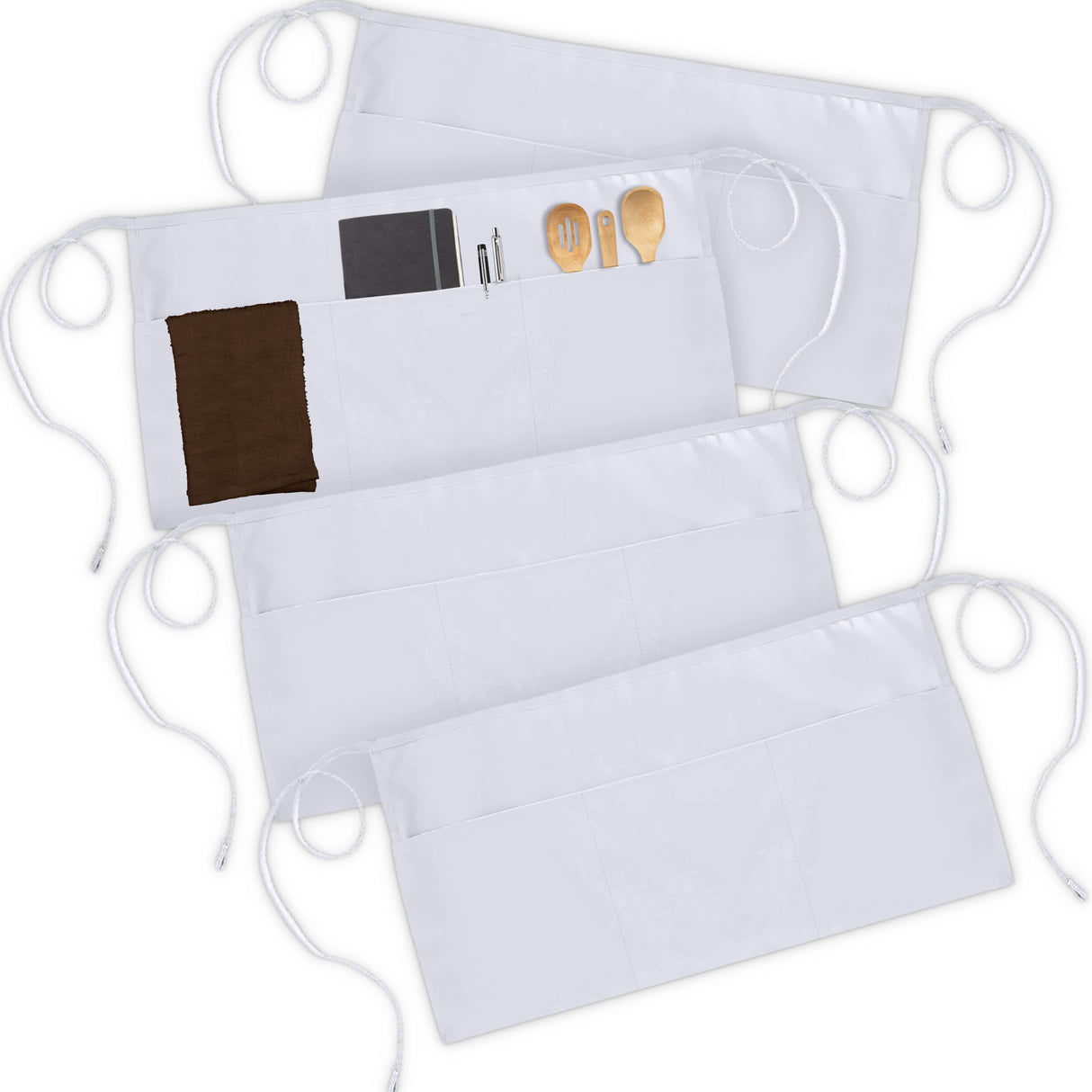 Utopia Wear 4 Pack Server Apron with 3 Pockets, Waist Apron for Waiter Waitress, 12 Inches, White Utopia Wear