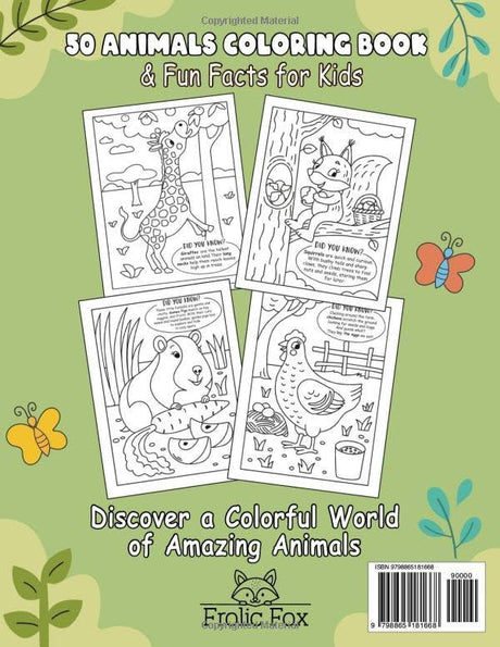 50 Animals Coloring Book & Fun Facts for Kids: Discover a Colorful World of Amazing Animals (Educational Coloring Books for Kids by Frolic Fox) WoodArtSupply
