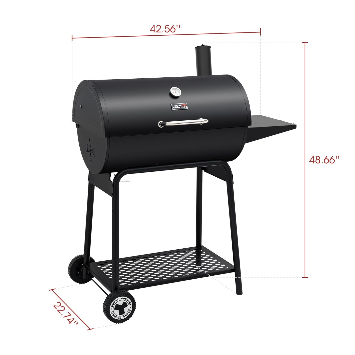 Royal Gourmet CC1830 30 Inch Barrel Charcoal Grill with Side Table, Outdoor BBQ Grill with 627 Sq. In. Cooking Space for Backyard, Patio and Parties, Black