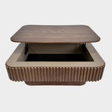 LKTART 38.6''Walnut Fluted Lift Top Coffee Table Modern Handcraft Drum Wooden Solid Wood Veneer Tea Table for Living Room Apartment(Hidden Storage) LKTART