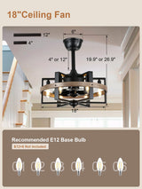 Curve Curio 18 Inch 6-Lights Farmhouse Caged Ceiling Fan with Light, Retro Industrial Enclosed Rustic Ceiling Fans with Remote Control for Bedroom Living Room Curve Curio