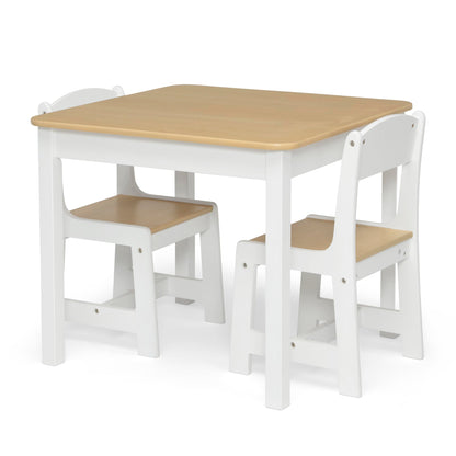 Delta Children MySize Kids Wood Table and Chair Set (2 Chairs Included) - Ideal for Arts & Crafts, Snack Time, Homeschooling, Homework & More, Bianca White/Natural - WoodArtSupply