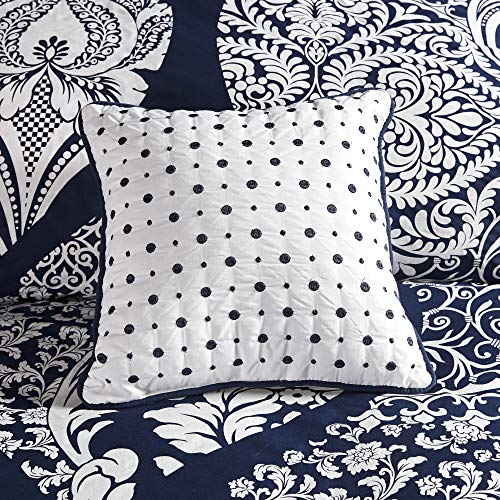 Madison Park Vienna Cotton Poly Blend Duvet Set - Classic Traditional Design, Cozy All Season Comforter Cover, Matching Shams, Decorative Pillows Vienna, King/Cal King(104"x92"), Indigo 6 Piece Madison Park