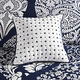 Madison Park Vienna Cotton Poly Blend Duvet Set - Classic Traditional Design, Cozy All Season Comforter Cover, Matching Shams, Decorative Pillows Vienna, King/Cal King(104"x92"), Indigo 6 Piece Madison Park