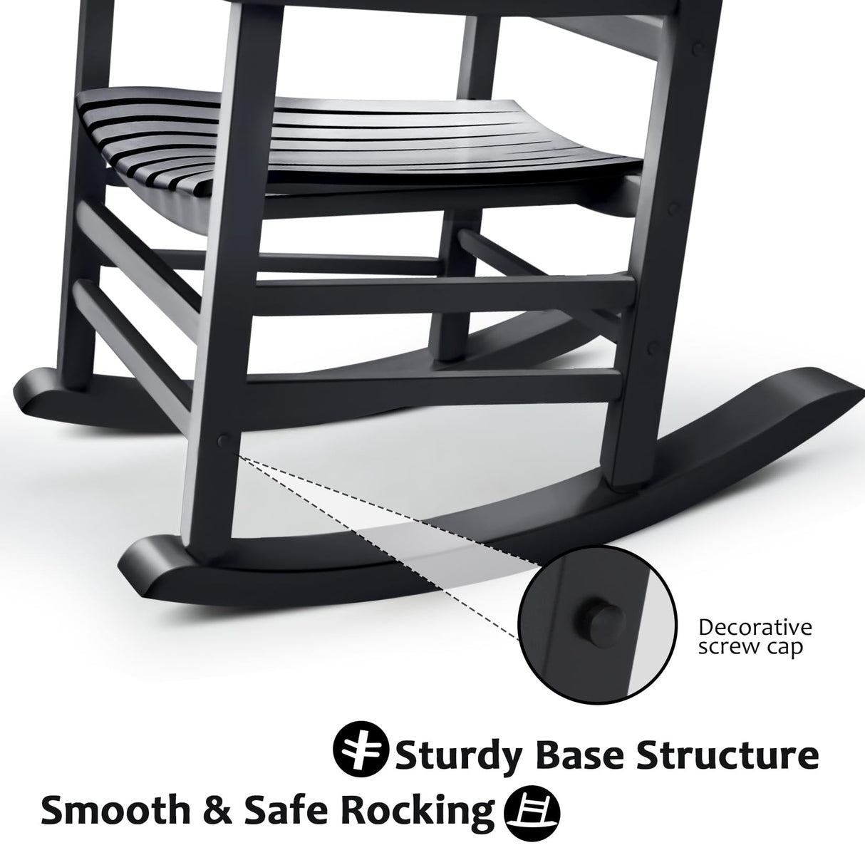 Hupmad Wooden Rocking Chair Rocker Outdoor Oversized Porch Rocker Chair,Patio Wooden Rocker with High Back and Armrest,All Weather Rocker Slatted for Backyard,Garden,400 lbs Support,Black Hupmad