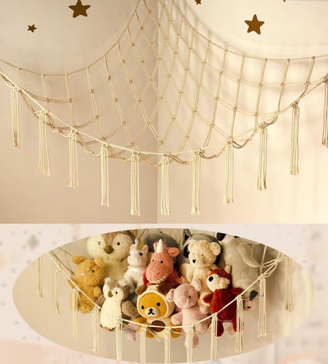 Stuffed Animal Storage Hammock or Net Corner - Large Toy Hammock Net for Stuffed Animals Room Decor - Cute Stuff Animal Organizer Plush Holder - Kids Baby Nursery Essentials Wall Bedroom Home Decor mirolam