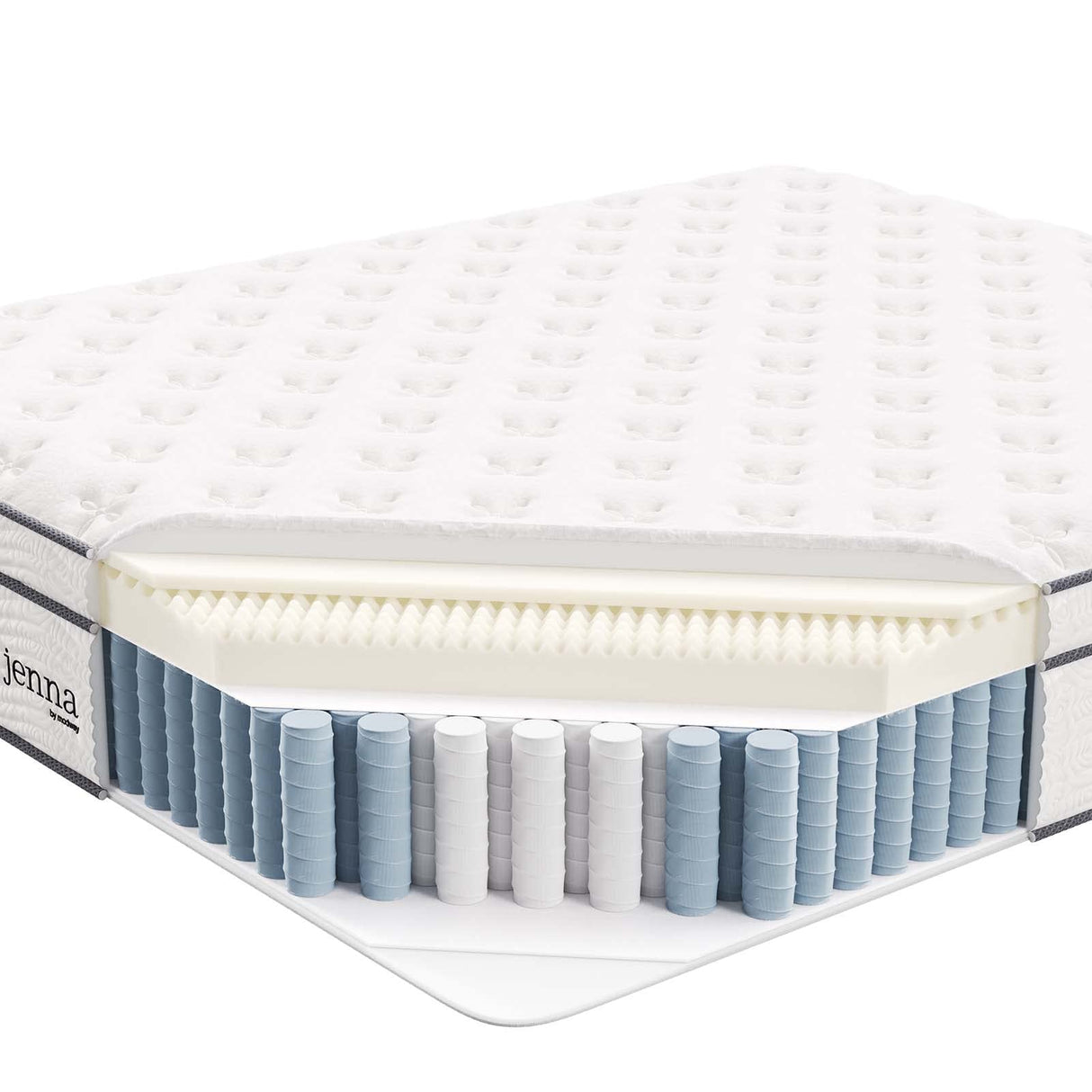 Modway Jenna 14” Innerspring and Memory Foam California King Mattress With Individually Encased Coils, White Modway