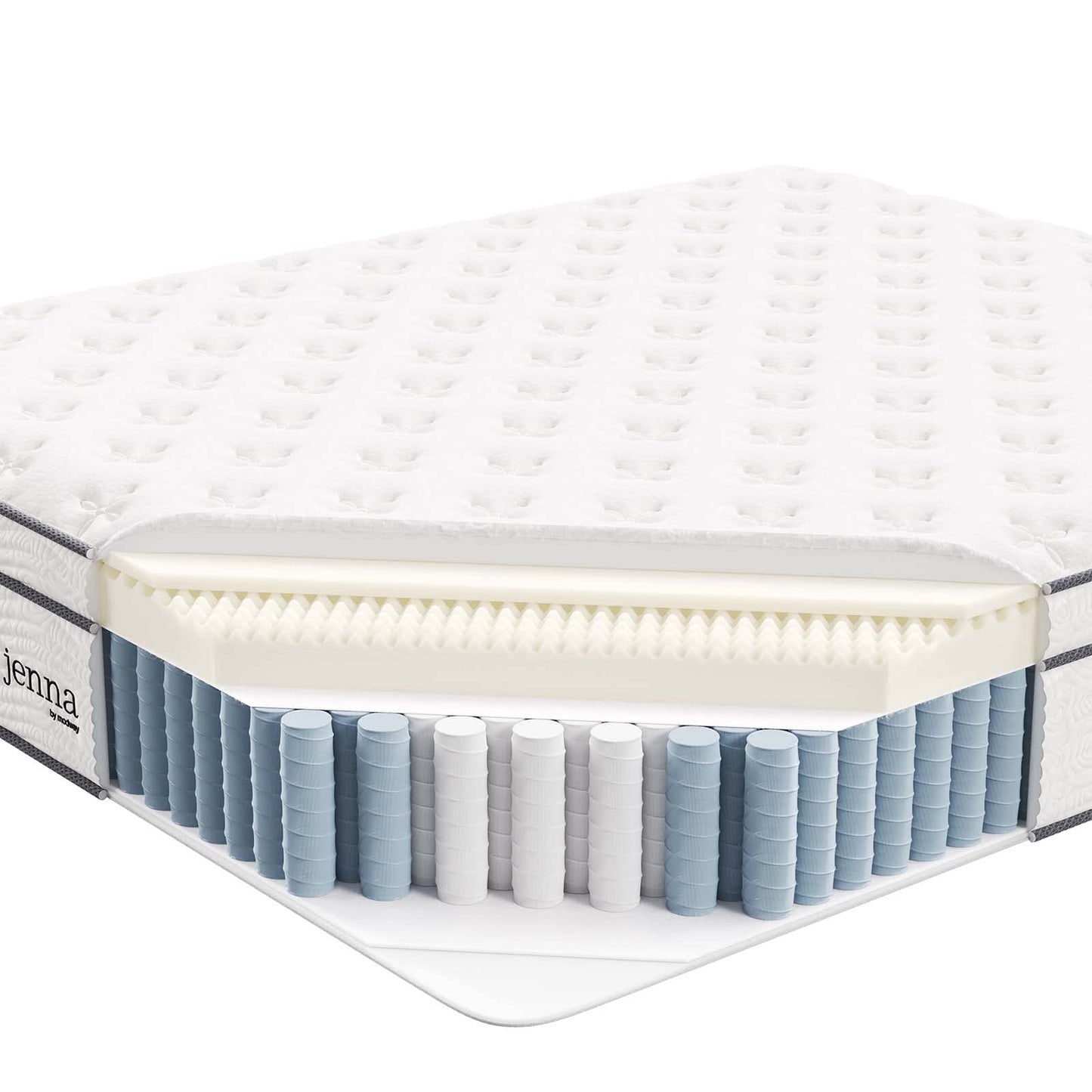 Modway Jenna 14” Innerspring and Memory Foam California King Mattress With Individually Encased Coils, White