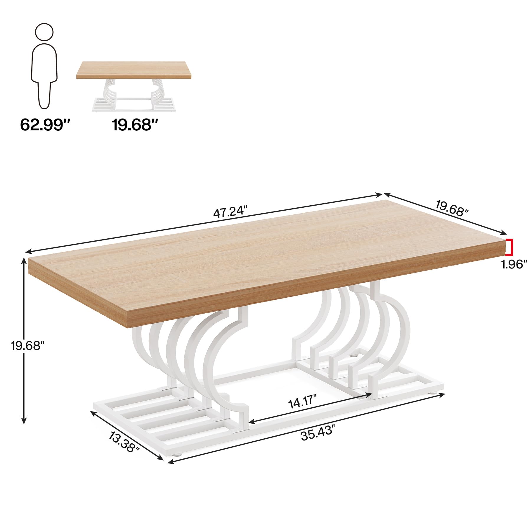 Tribesigns Farmhouse Coffee Table, 47 Inch Rustic Cocktail Table with Geometric Frame, Rectangular Wood Center Table Tea Table Accent Furniture for Living Room, French Country Decor (White/Na - WoodArtSupply