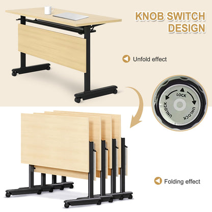 Folding Conference Table, 55.1in Conference Room Table Flip Top Mobile Training Table with Wheels, Modern Rectangle Foldable Meeting Seminar Tables for Home Office Class 55.1" D x 21.6" W x 2 - WoodArtSupply